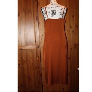 Abercrombie & Fitch Copper Brown Havana Gold Satin Slip MIDI Dress Slit Scoop L